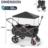 EVER ADVANCED Wagon voor kinderen om in te zitten, kinderwagenwagen voor 2 kinderen met afneembare luifel, trek mee met stoelen 5-punts harnassen, draagbare push-pull kar met handvat, zwart