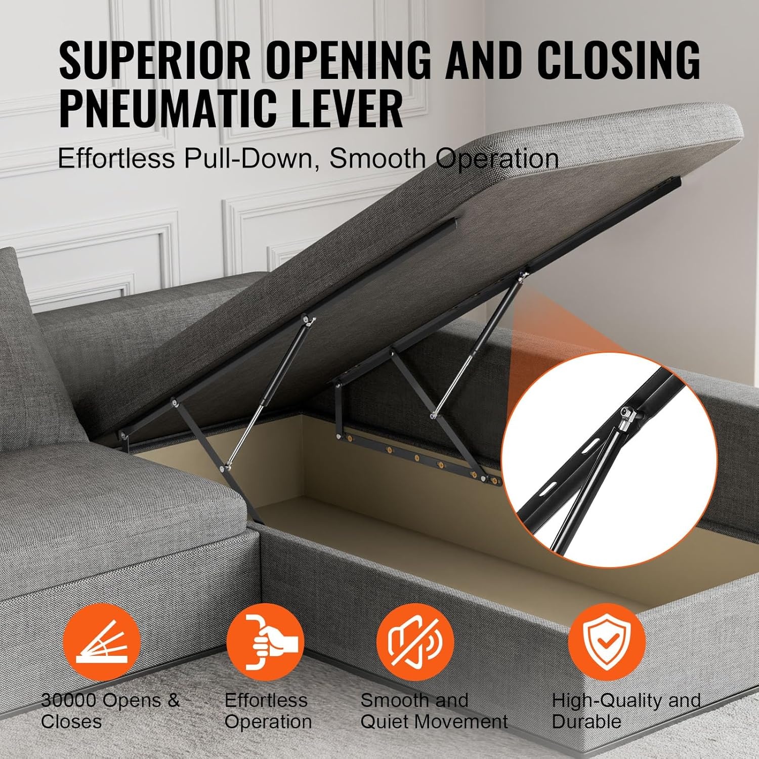 VEVOR Bedhefmechanisme, compatibele bedmaat 150 x 200 cm, robuuste bedhouder met pneumatische hendel, belasting 120 kg, scharnieren voor kofferbak, opvouwbaar wandbed voor logeerkamer