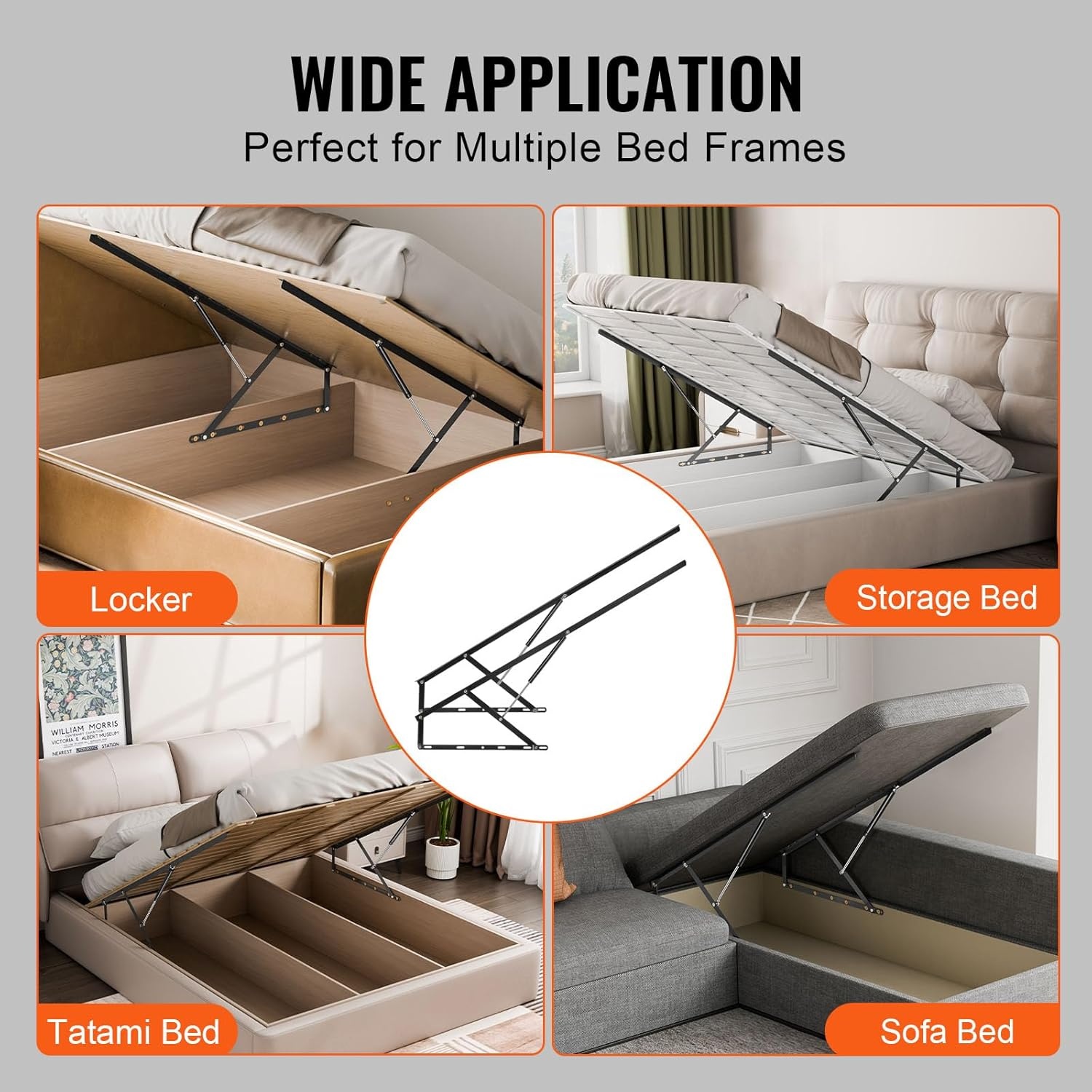 VEVOR Bedhefmechanisme, compatibele bedmaat 150 x 200 cm, robuuste bedhouder met pneumatische hendel, belasting 120 kg, scharnieren voor kofferbak, opvouwbaar wandbed voor logeerkamer