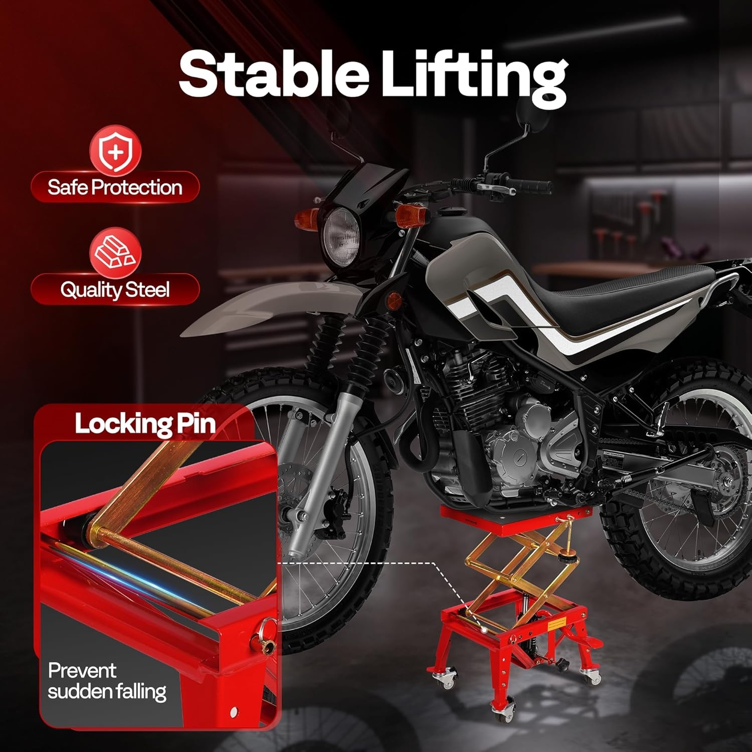 VIVOHOME 160kg Heavy Duty Hydraulische Motorfiets Heftafel Voetbediende ATV Dirt Bike Schaarstandaard met 4 Wielen Rood