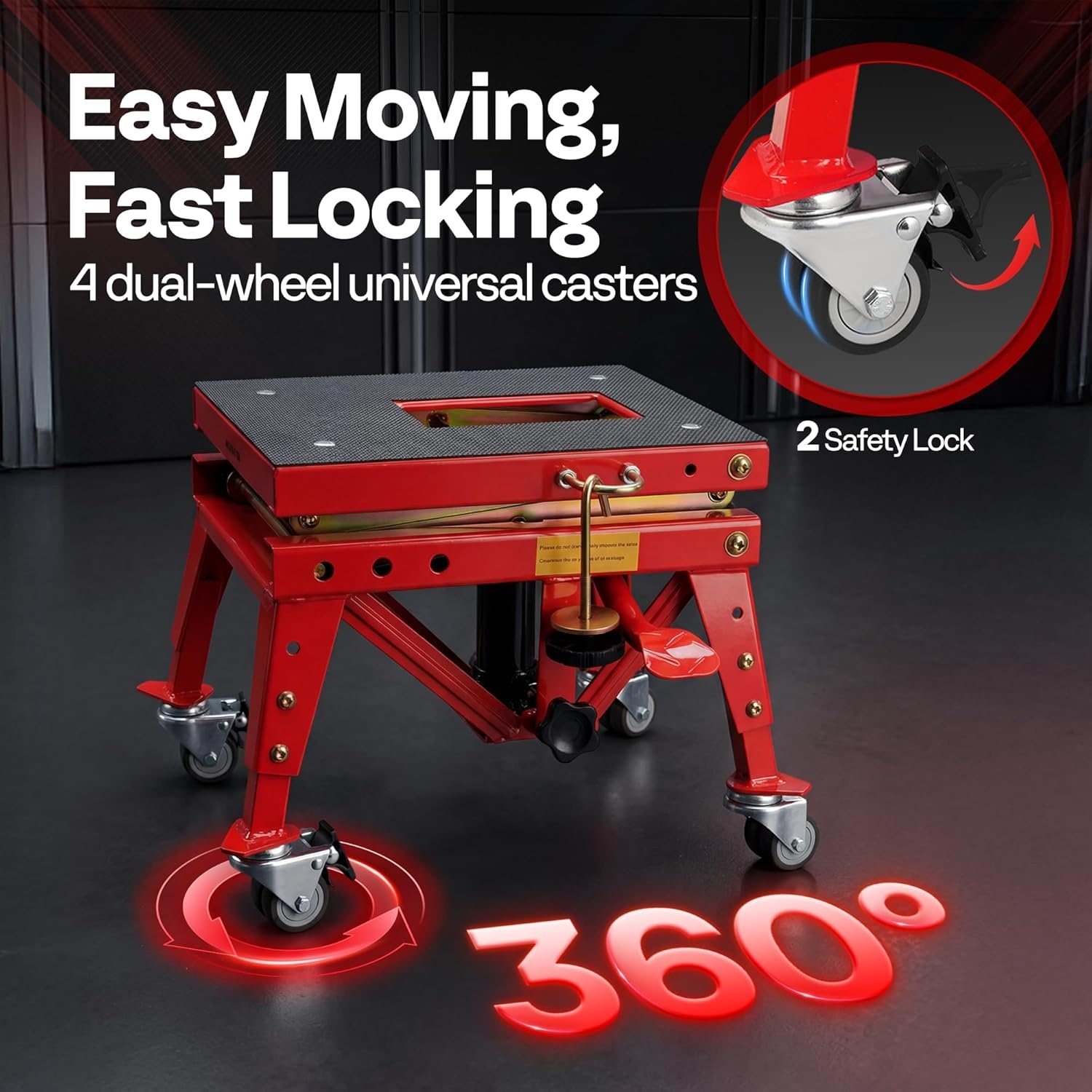 VIVOHOME 160kg Heavy Duty Hydraulische Motorfiets Heftafel Voetbediende ATV Dirt Bike Schaarstandaard met 4 Wielen Rood