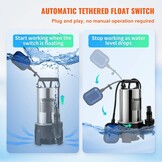 VEVOR Hefpomp voor geladen water, 1100 W, afvoerpomp voor geladen water, 333,3 l/min, vacuümpomp, zwembad, kelder, septische tank, met afvoeradapter voor het pompen van vuil afvalwater