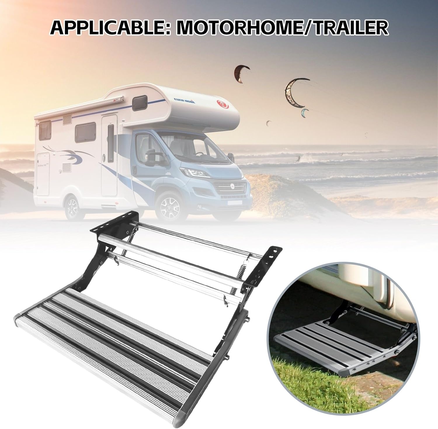 JAOGAUS Inklapbare auto-trede, aluminium uittrekbaar, deurpedaal voor camper, caravan, met vergrendeling