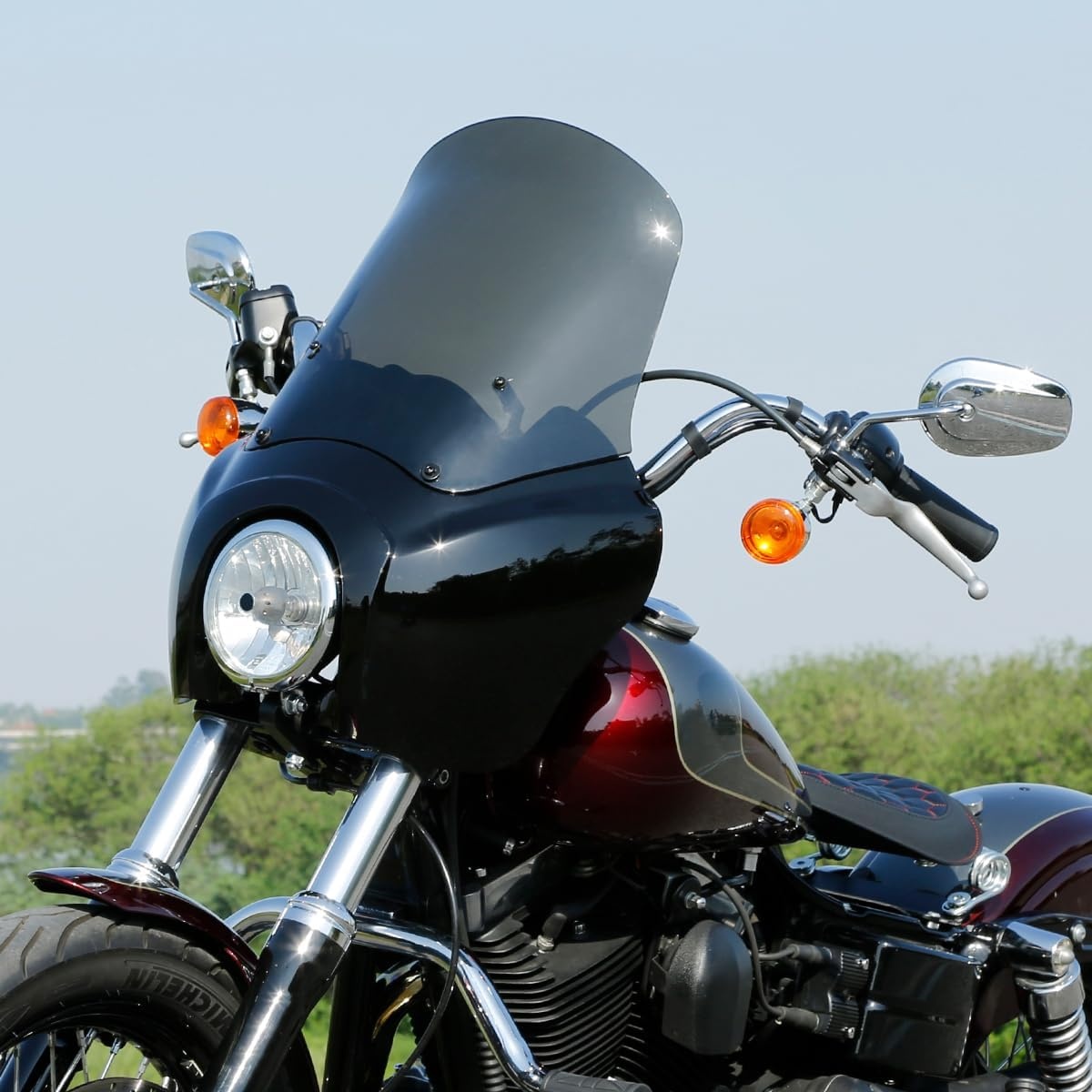 TCMT Voorste Kuip met 15 inch Windscherm in Glanzend Zwart (Smoke Scherm) voor Harley Dyna