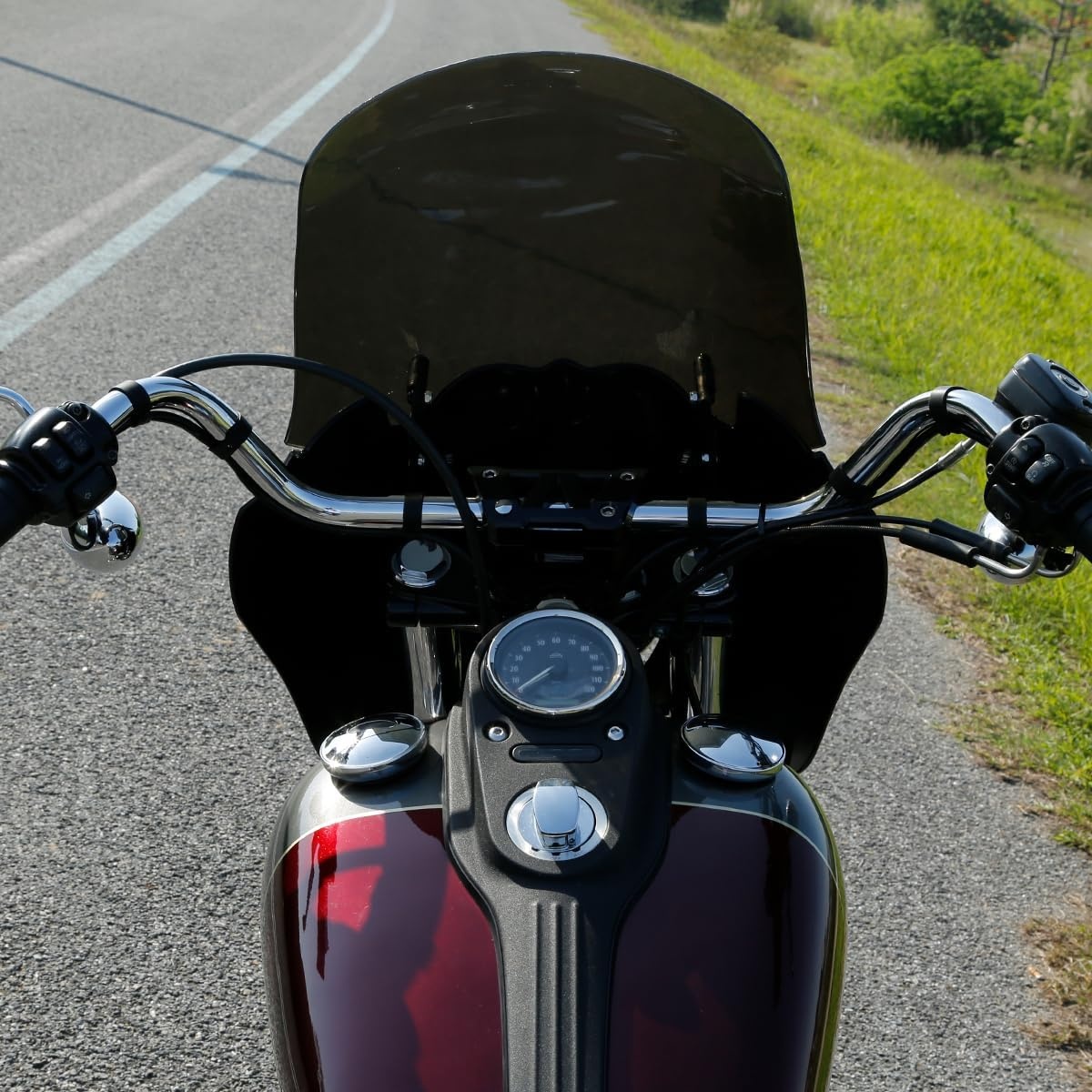 TCMT Voorste Kuip met 15 inch Windscherm in Glanzend Zwart (Smoke Scherm) voor Harley Dyna