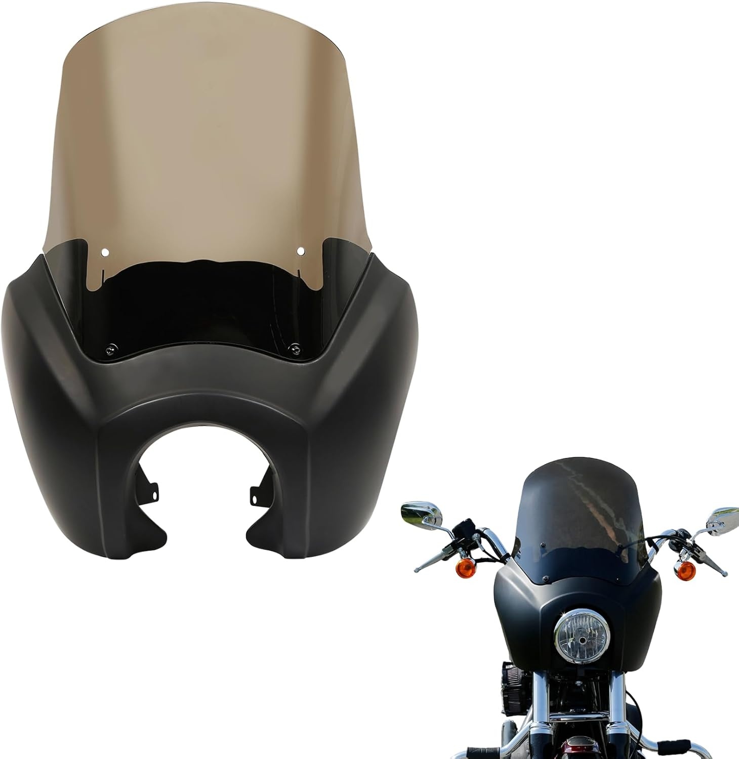 TCMT Voorste Kuip met 15 inch Windscherm in Glanzend Zwart (Smoke Scherm) voor Harley Dyna
