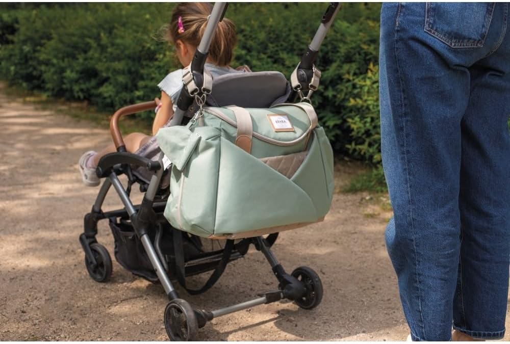 BÉABA, Sydney II Luiertas, modulair, grote capaciteit, meerdere vakken, cocoonruimte, geïsoleerde lunchtas, kinderwagenbevestigingssysteem, transporthandgrepen, saliegroen