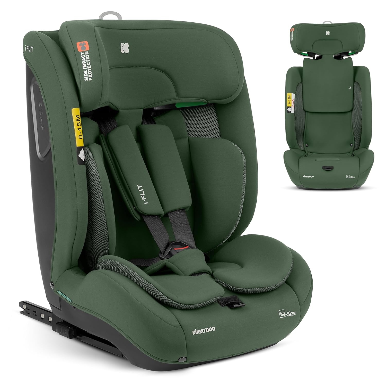 KikkaBoo i-Size i-FLIT Autostoeltje 76-150 cm - Militairgroen