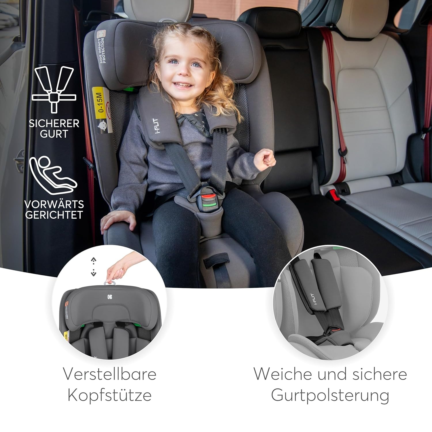 KikkaBoo i-Size i-FLIT Autostoeltje 76-150 cm - Militairgroen