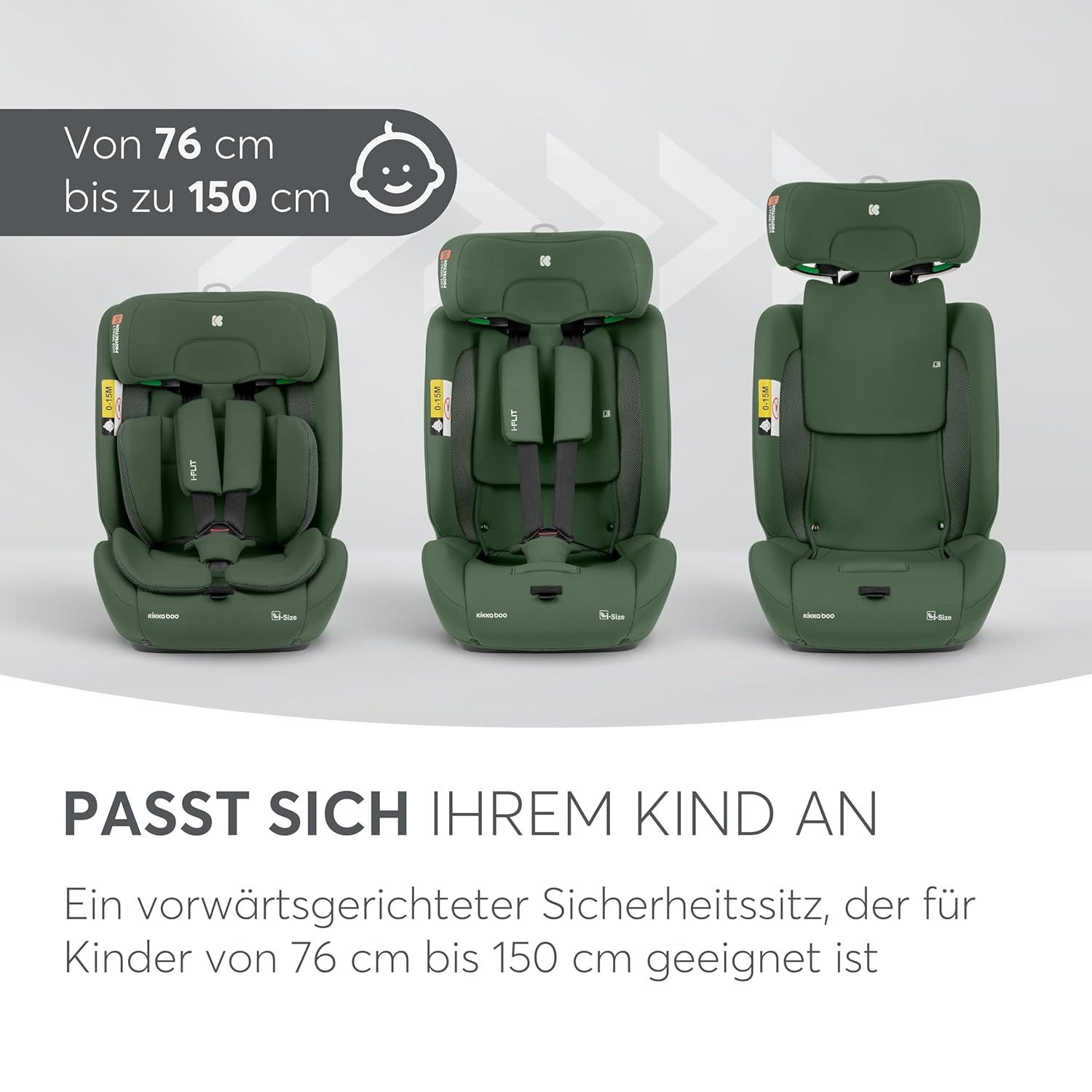 KikkaBoo i-Size i-FLIT Autostoeltje 76-150 cm - Militairgroen