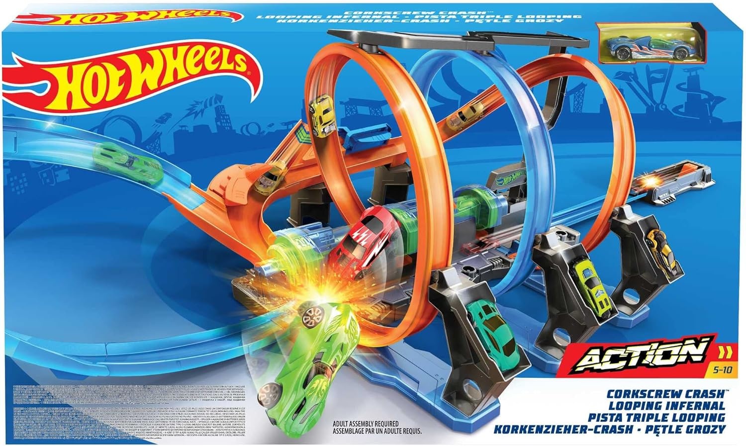 Racebaan Spiraal Crash Hot Wheels met Boosters & Loopings - 34% Korting!