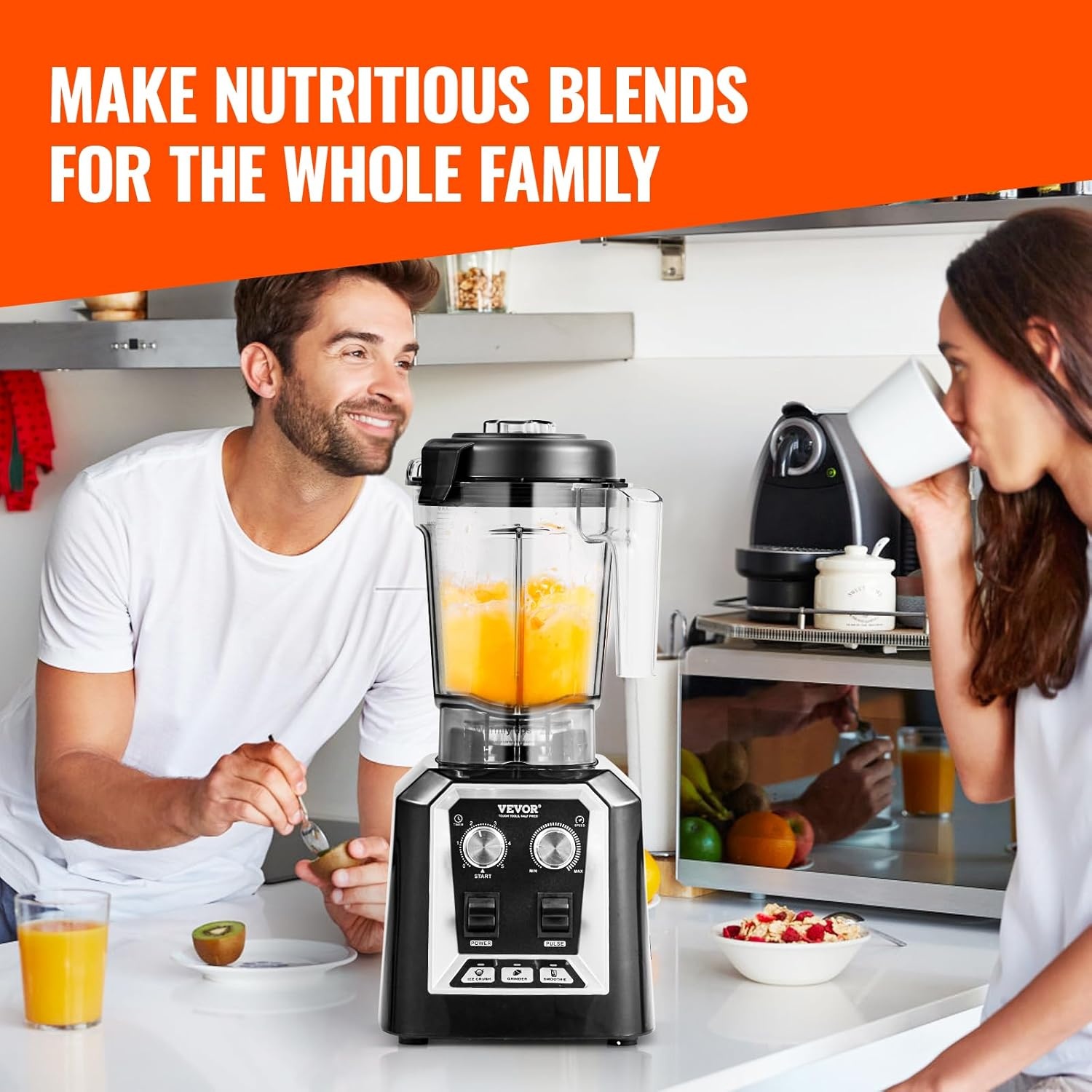 Krachtige 2200W Blender Zwart | 2L | 6 RVS Messen | Bespaar 29%