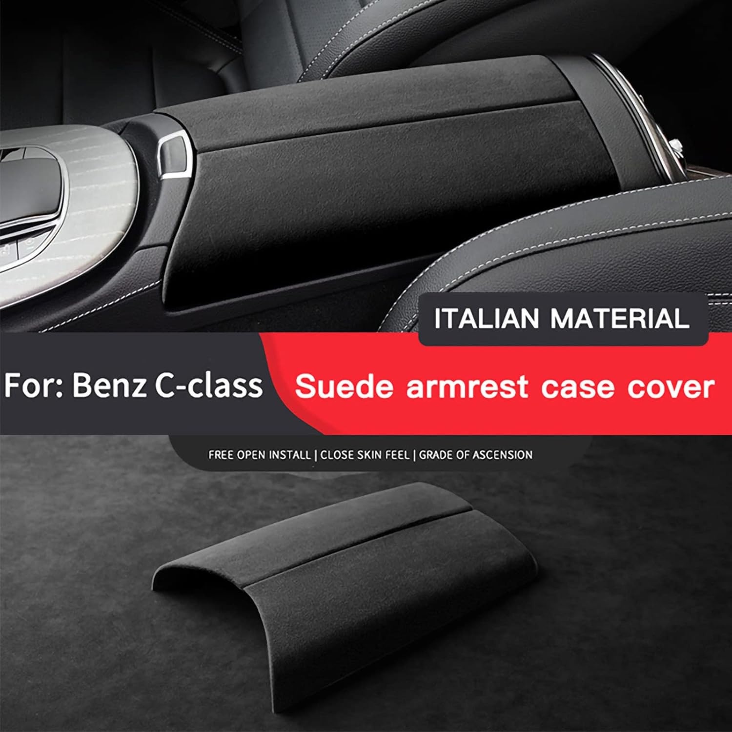 Alcantara Middenconsole & Armleuning Afdekking Zwart - Mercedes C-Klasse W205/GLC X253