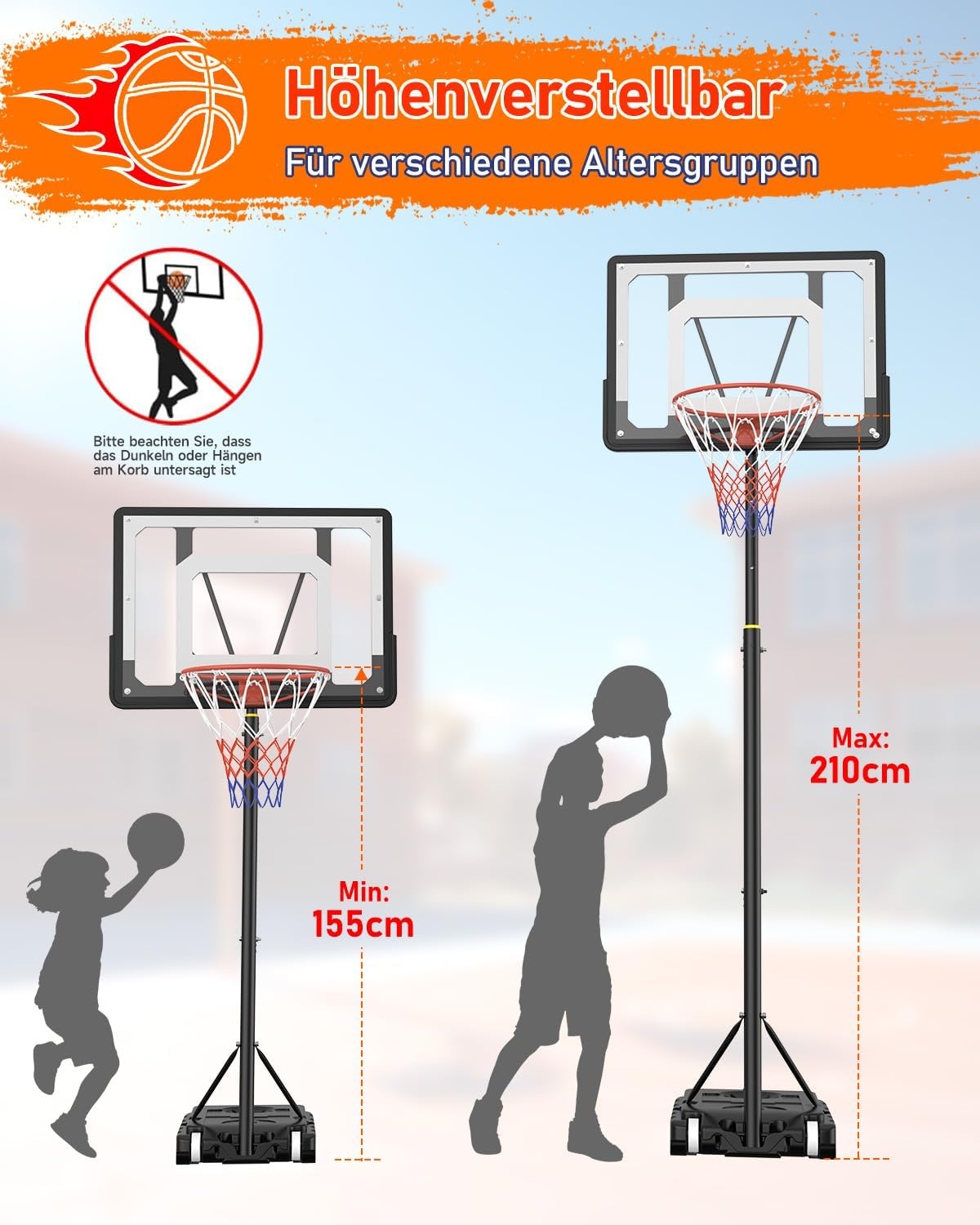 Verstelbare Basketbalstandaard Kinderen Outdoor - 150-210cm, 29% Korting!