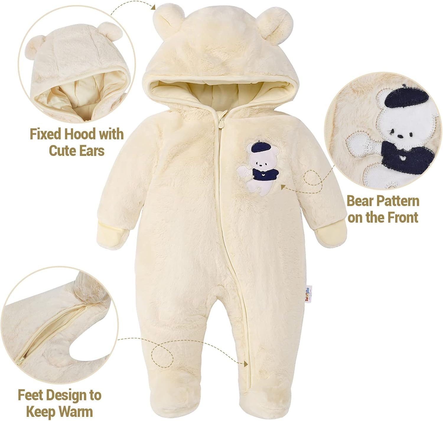 Baby Sneeuwpak Geel Jongens 12-18M | Fleece Capuchon | Warm & Winddicht
