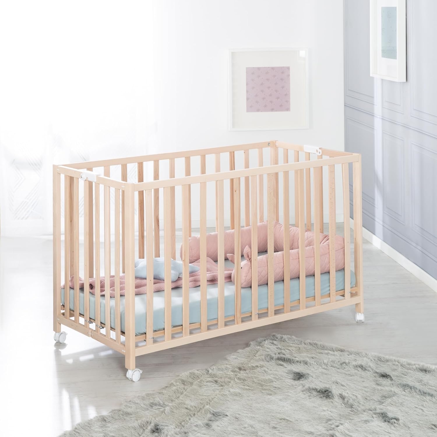 Opklapbed Beukenhout Naturel 60x120 cm | Met Wielen & Rem | 30% Korting