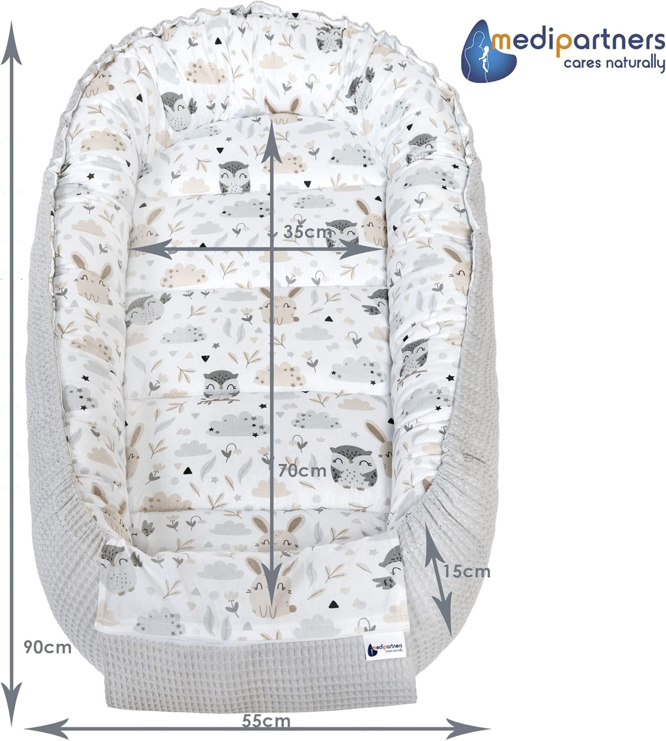 Babynestje 100% Katoen Wafel 100x60cm Grijs - 34% Korting!