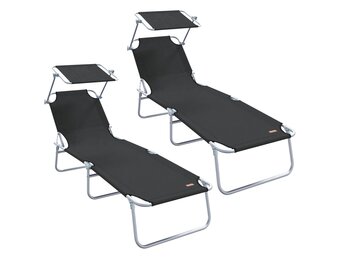 Inklapbaar Ligbed met Luifel - Zwart Staal, 34% Korting!