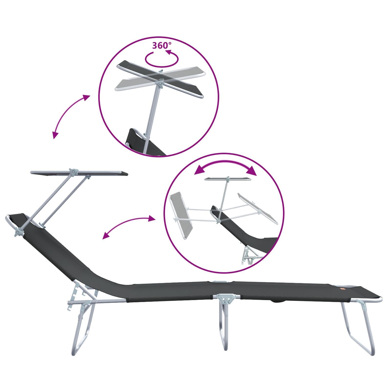 Inklapbaar Ligbed met Luifel - Zwart Staal, 34% Korting!