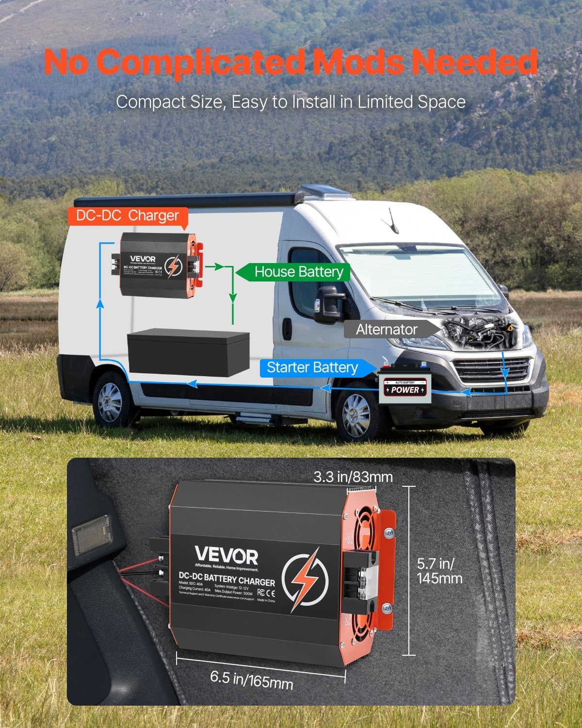 VEVOR DC-naar-DC Acculader 12V 40A - 500W Zwart (34% Korting!)