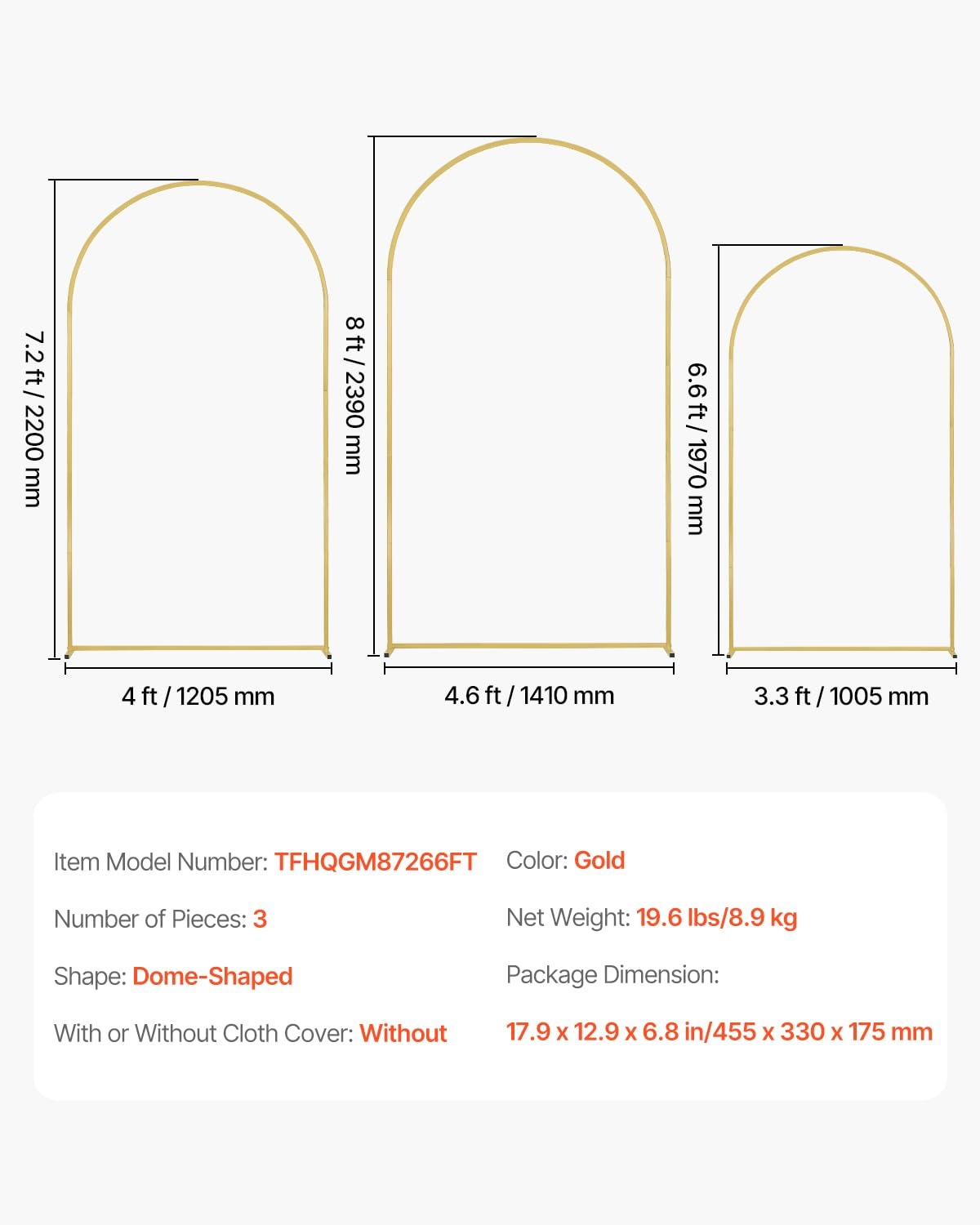 3-delige Gouden Bruiloftsboog - 140x244 cm - 34% Korting