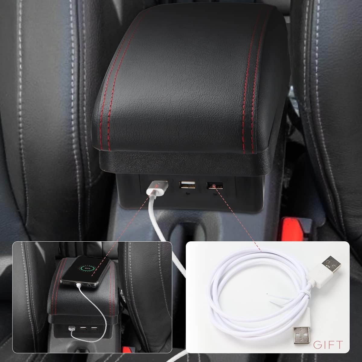 Armsteun met Opbergvak & USB voor Peugeot 2008 (2013-2019) - Rood