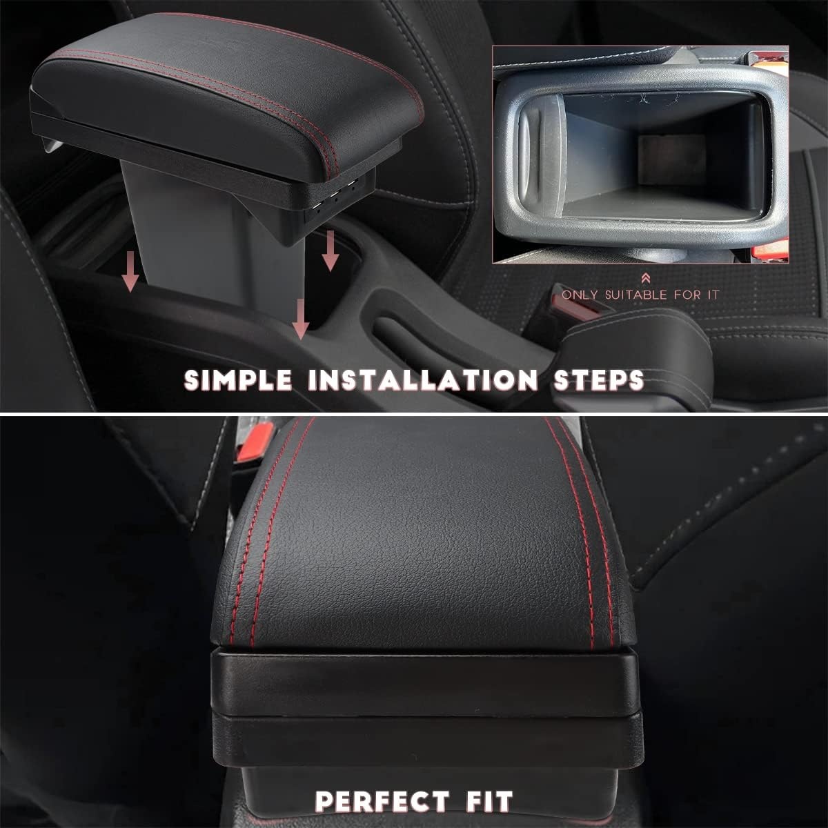 Armsteun met Opbergvak & USB voor Peugeot 2008 (2013-2019) - Rood