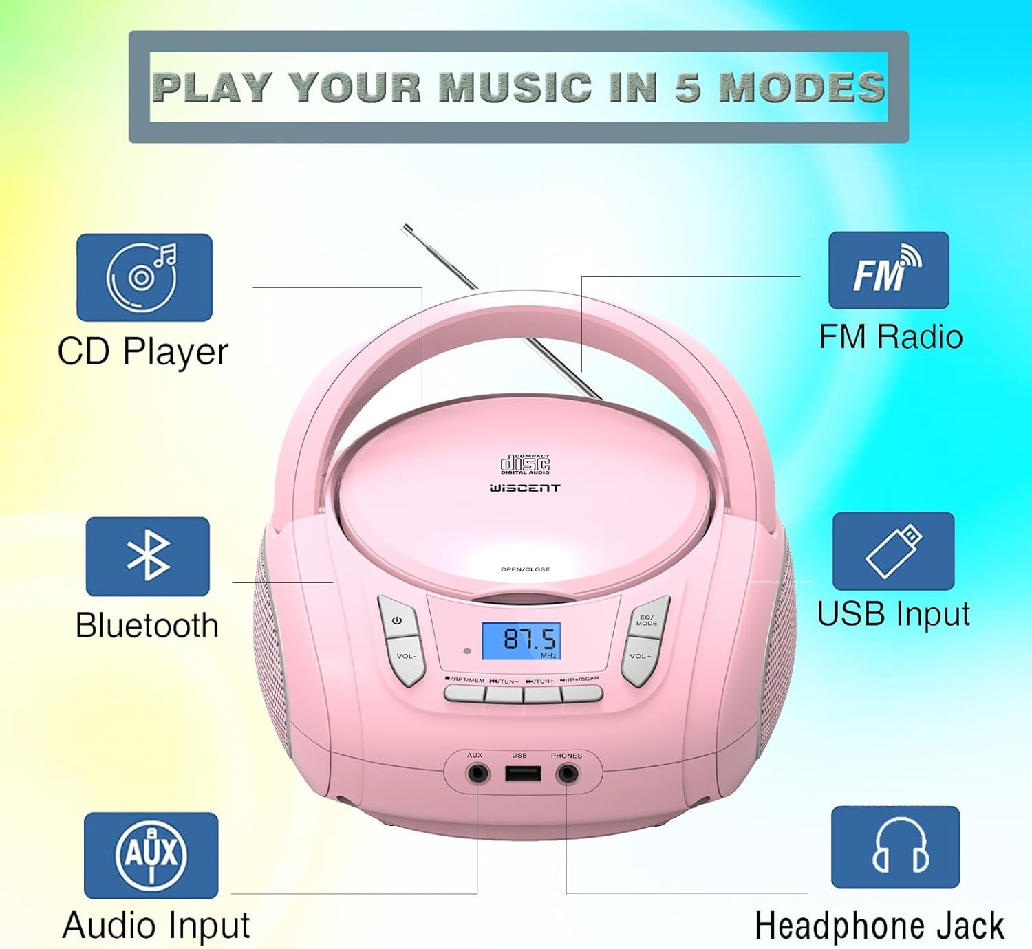 Roze Boombox CD-speler met Bluetooth & FM Radio - 29% Korting