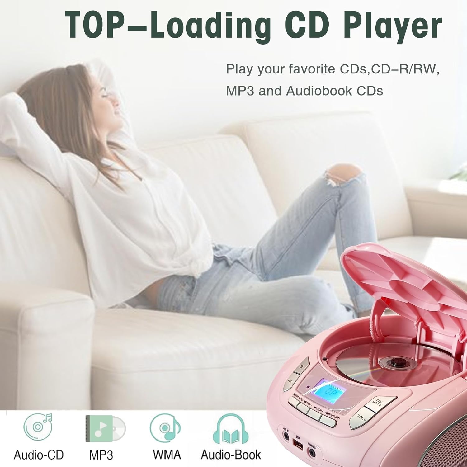 Roze Boombox CD-speler met Bluetooth & FM Radio - 29% Korting
