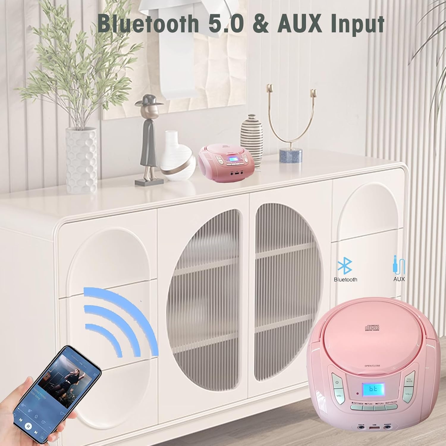 Roze Boombox CD-speler met Bluetooth & FM Radio - 29% Korting
