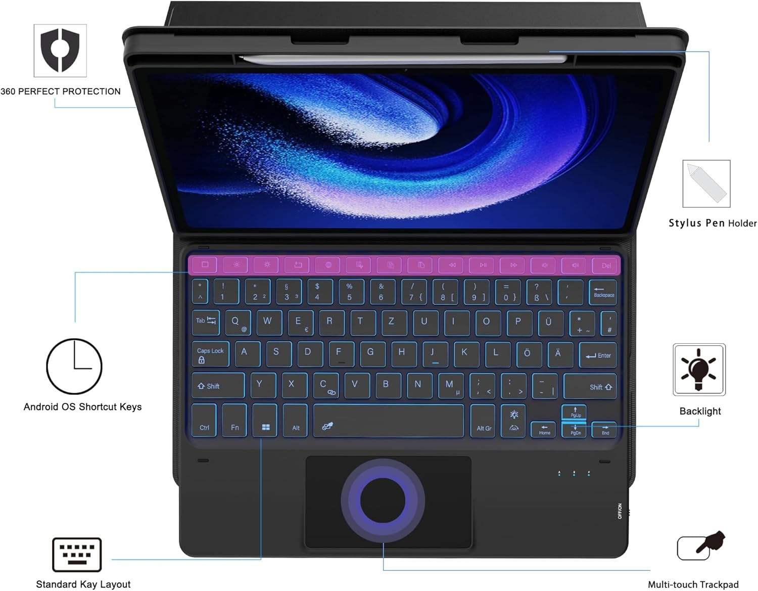 ROOFEI Toetsenbordhoes QWERTZ met Touchpad voor Xiaomi Pad 6/6 Pro (Zwart) - 29% Korting!