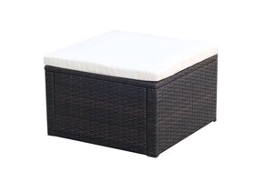 Voetenbank Poef Poly Rattan Bruin met Crème Wit Kussen 40% Korting