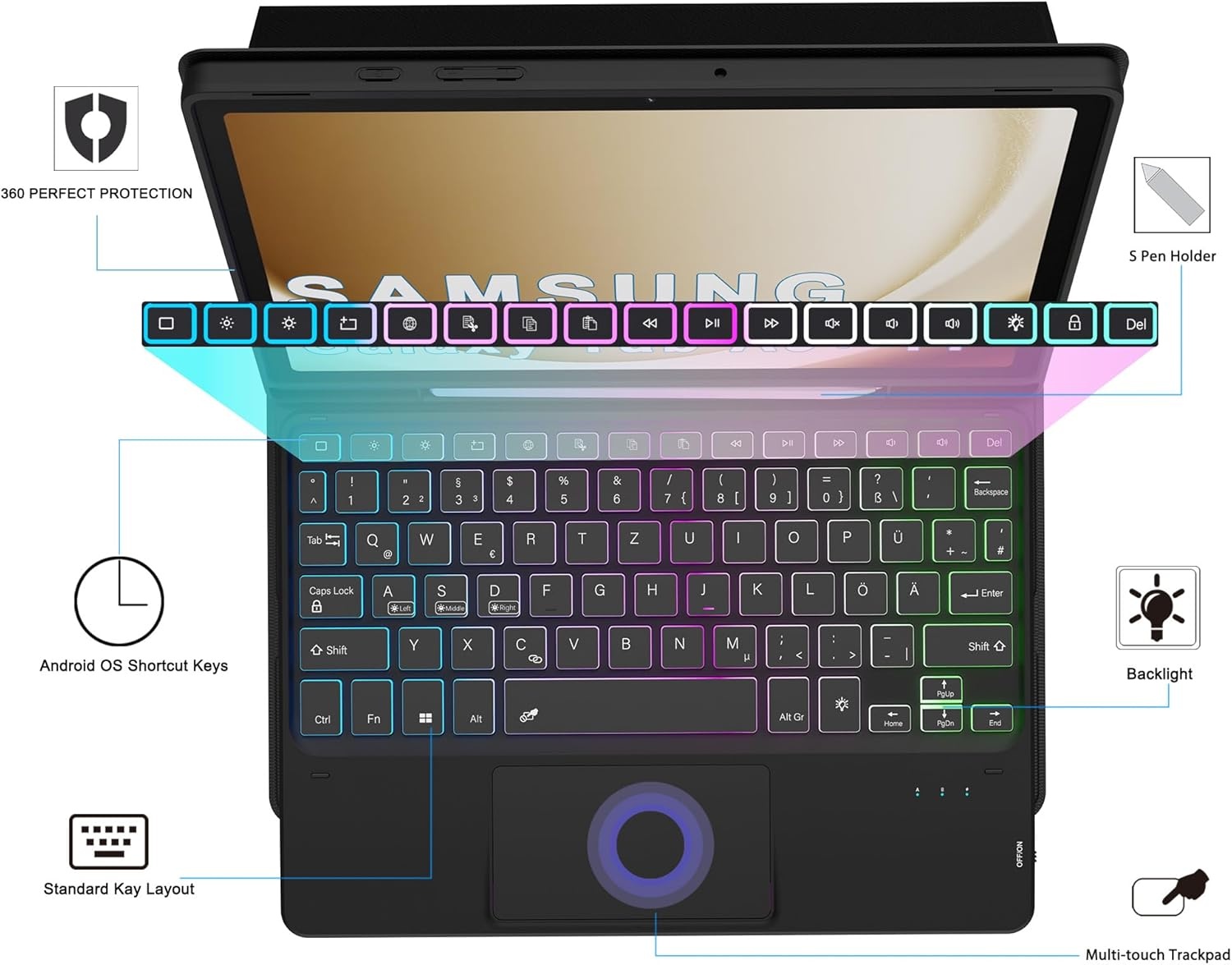Toetsenbordhoes met Touchpad voor Samsung Tab A9+/A11+ 11" (29% korting)