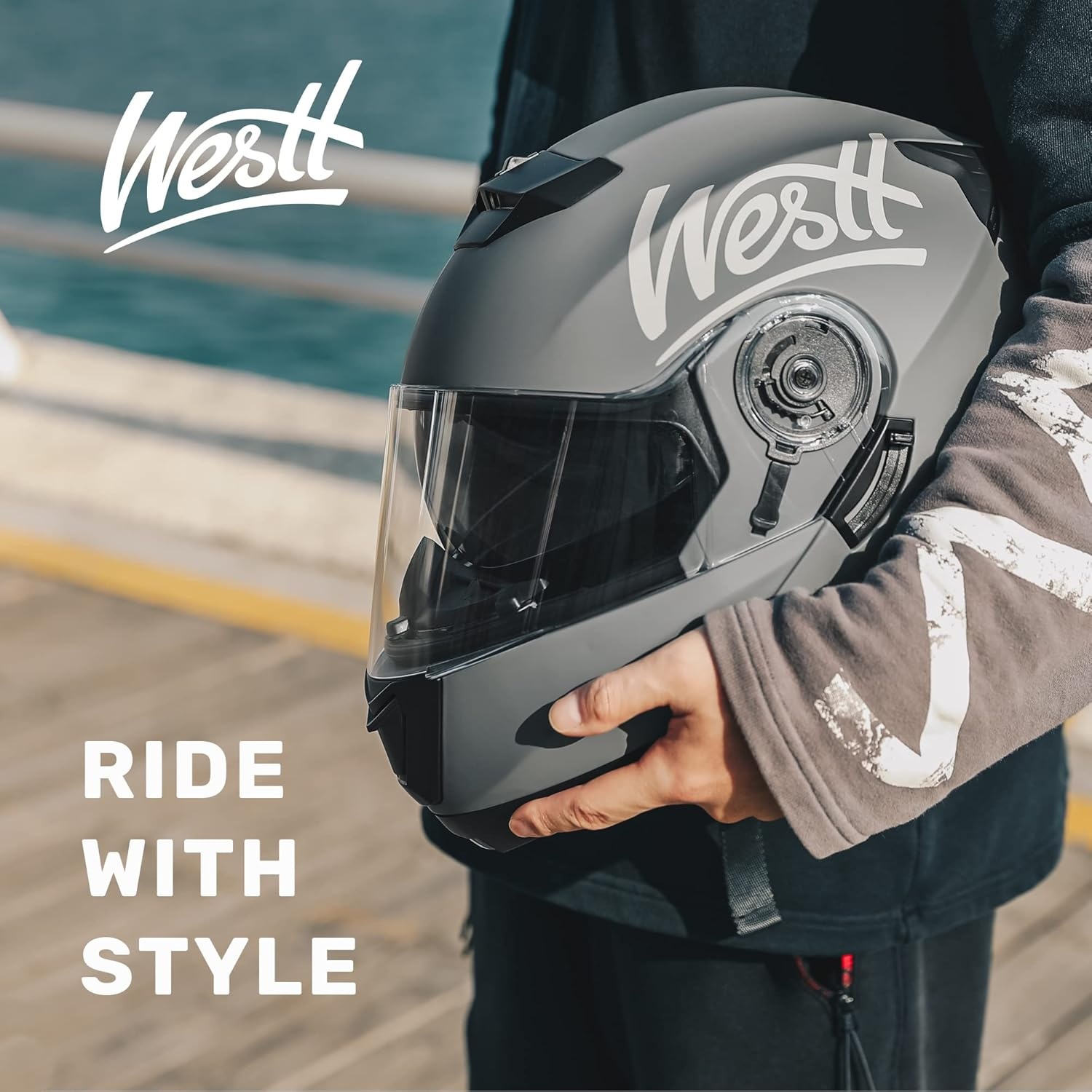 Westt Torque X Klaphelm Motorfietshelm Mat Grijs - 29% Korting
