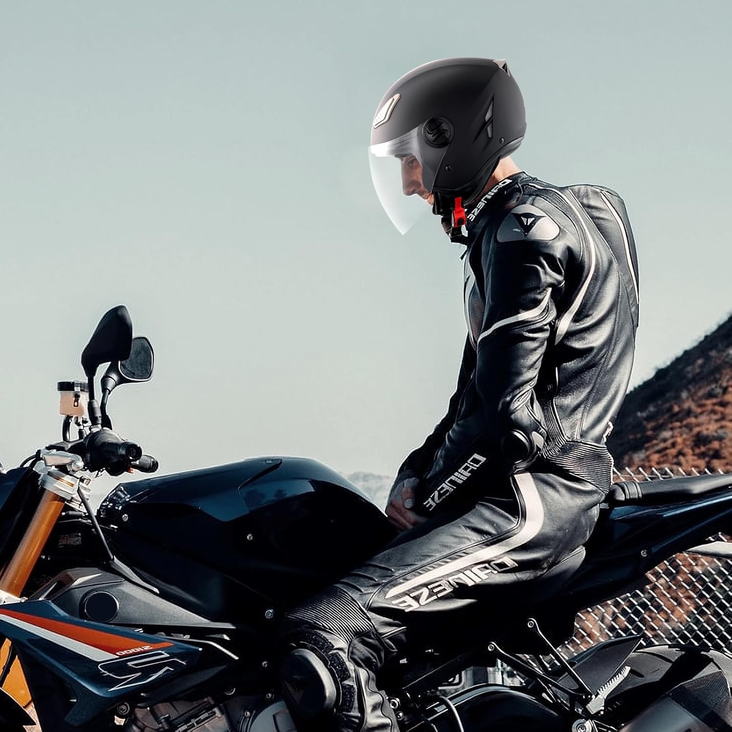 3/4-Face Motorhelm VEVOR Zwart met Bluetooth & Vizier - 33% Korting