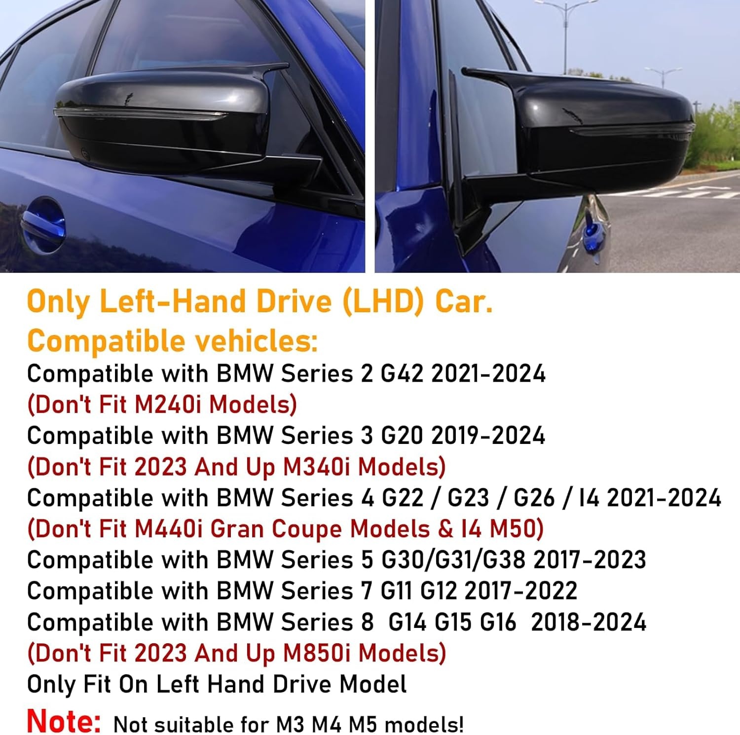 Glans Zwarte Spiegelkappen Links & Rechts - BMW 2, 3, 4, 5, 7, 8 Serie (29% Korting)