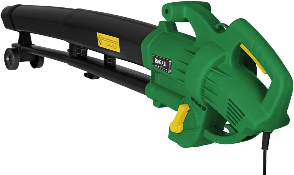 Elektrische bladzuiger voor de tuin, 3-in-1, bladblazer en bladblazer, vermogen 3000 W, met opvangbak 45 l, schouderriem voor onderhoud buiten (met donkergroene draad) - Maat Con Filo Verde Scuro
