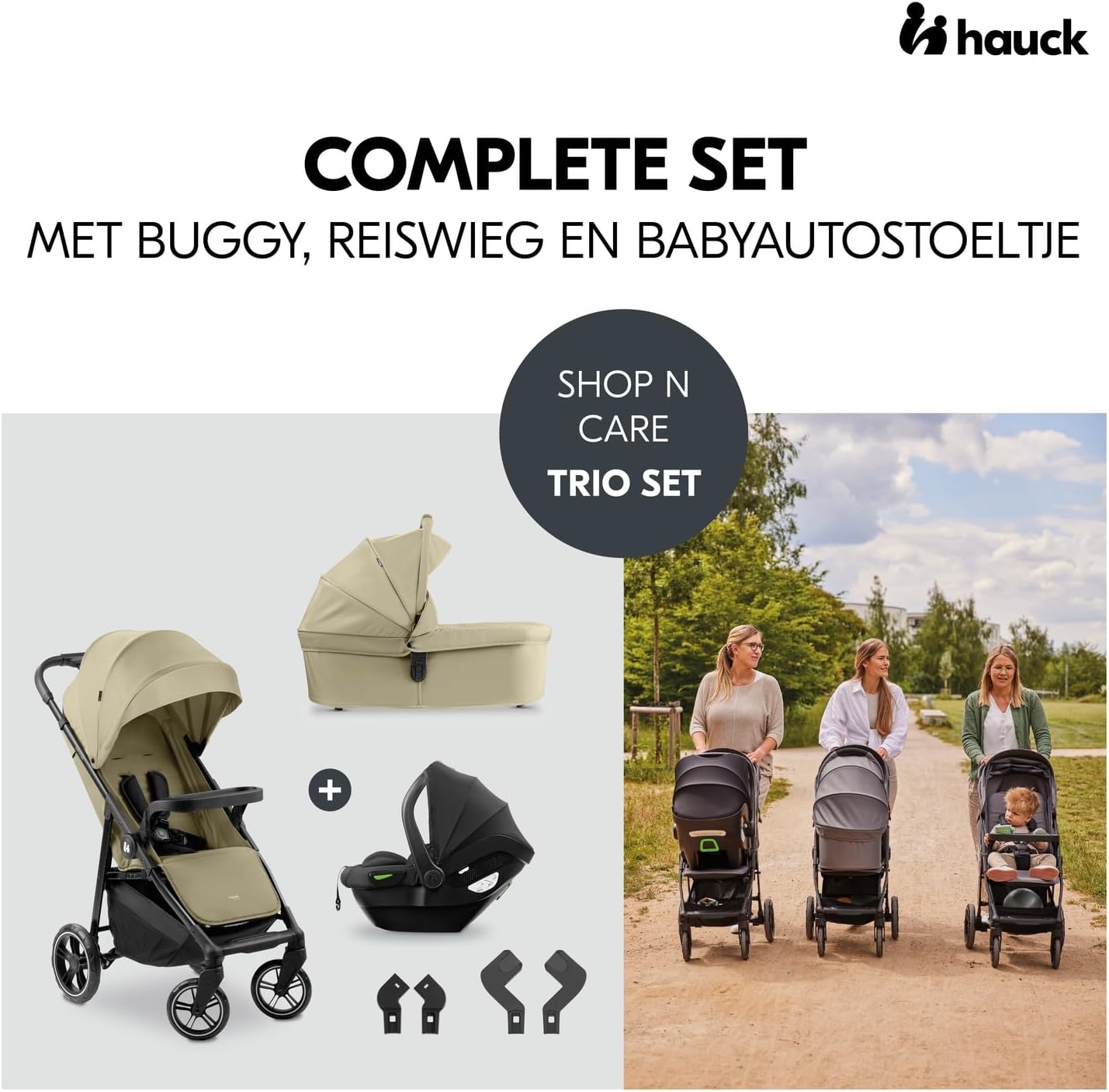 Hauck Shop N Care Trio Set Olive - 3-in-1 Kinderwagen met Reiswieg en Autostoeltje