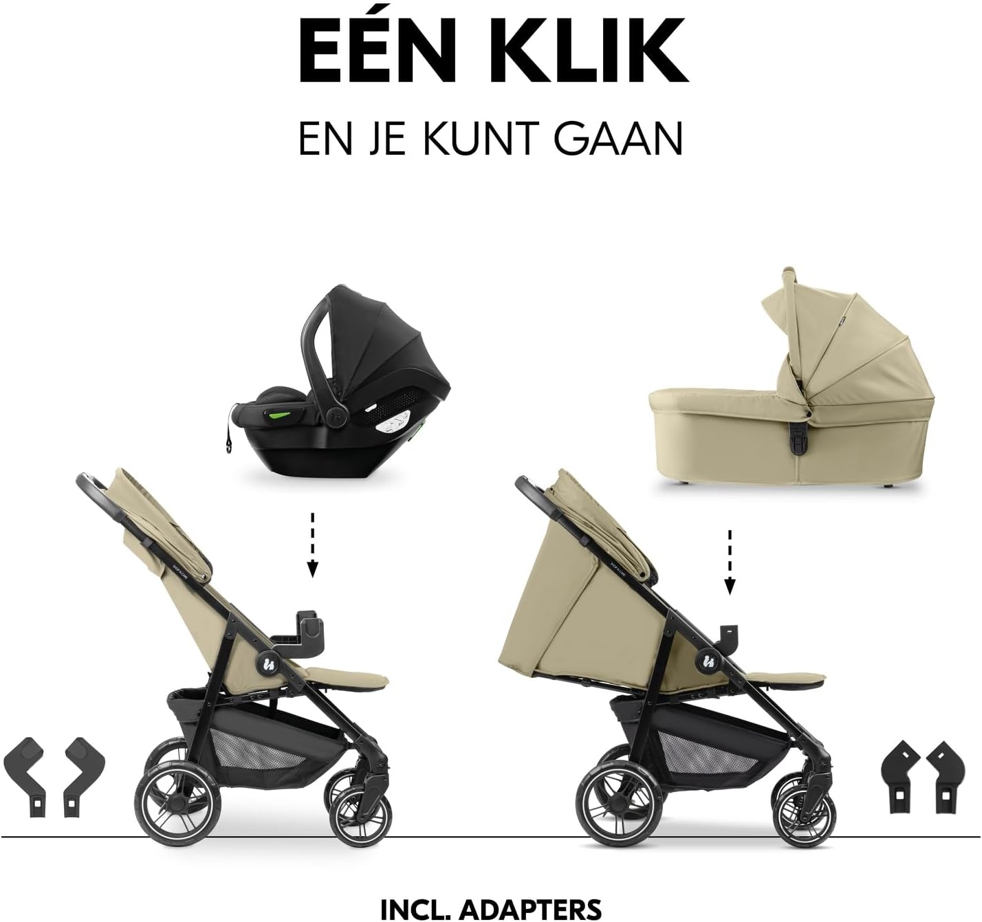 Hauck Shop N Care Trio Set Olive - 3-in-1 Kinderwagen met Reiswieg en Autostoeltje
