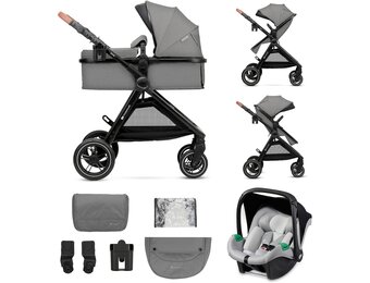 Kinderkraft ESME Mink Pro I-Size 3-in-1 autostoel met draagzak, reissysteem, babybuggy, opvouwbare kinderwagen, voor pasgeborenen tot 4 jaar, grijs