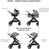 Kinderkraft ESME Mink Pro I-Size 3-in-1 autostoel met draagzak, reissysteem, babybuggy, opvouwbare kinderwagen, voor pasgeborenen tot 4 jaar, grijs