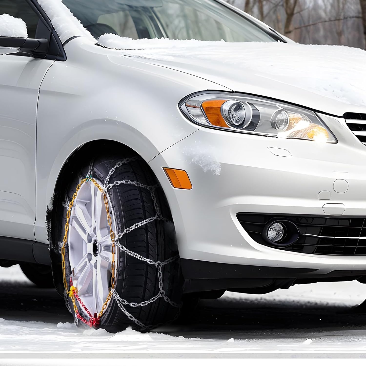 VEVOR Manganese Alloy Steel Snow Chains, Non-Slip Tire Chains, Safer Driving, Emergency Accessories for Cars, Vans, SUVs and Trucks, Silver, Pack of 2