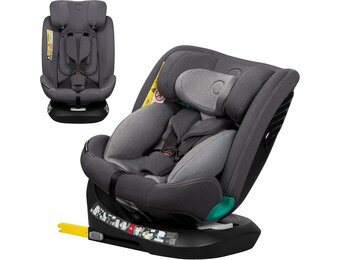 LIONELO Bastiaan One i-Size Car Seat 360° Rotatable - Group 0/1/2/3 0-12 years (40-150cm) - RWF & FWF - ISOFIX + Top Tether - 4 Reclining positions - 13-position Headrest - Growing Child seat - Grey