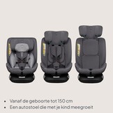LIONELO Bastiaan One i-Size Car Seat 360° Rotatable - Group 0/1/2/3 0-12 years (40-150cm) - RWF & FWF - ISOFIX + Top Tether - 4 Reclining positions - 13-position Headrest - Growing Child seat - Grey