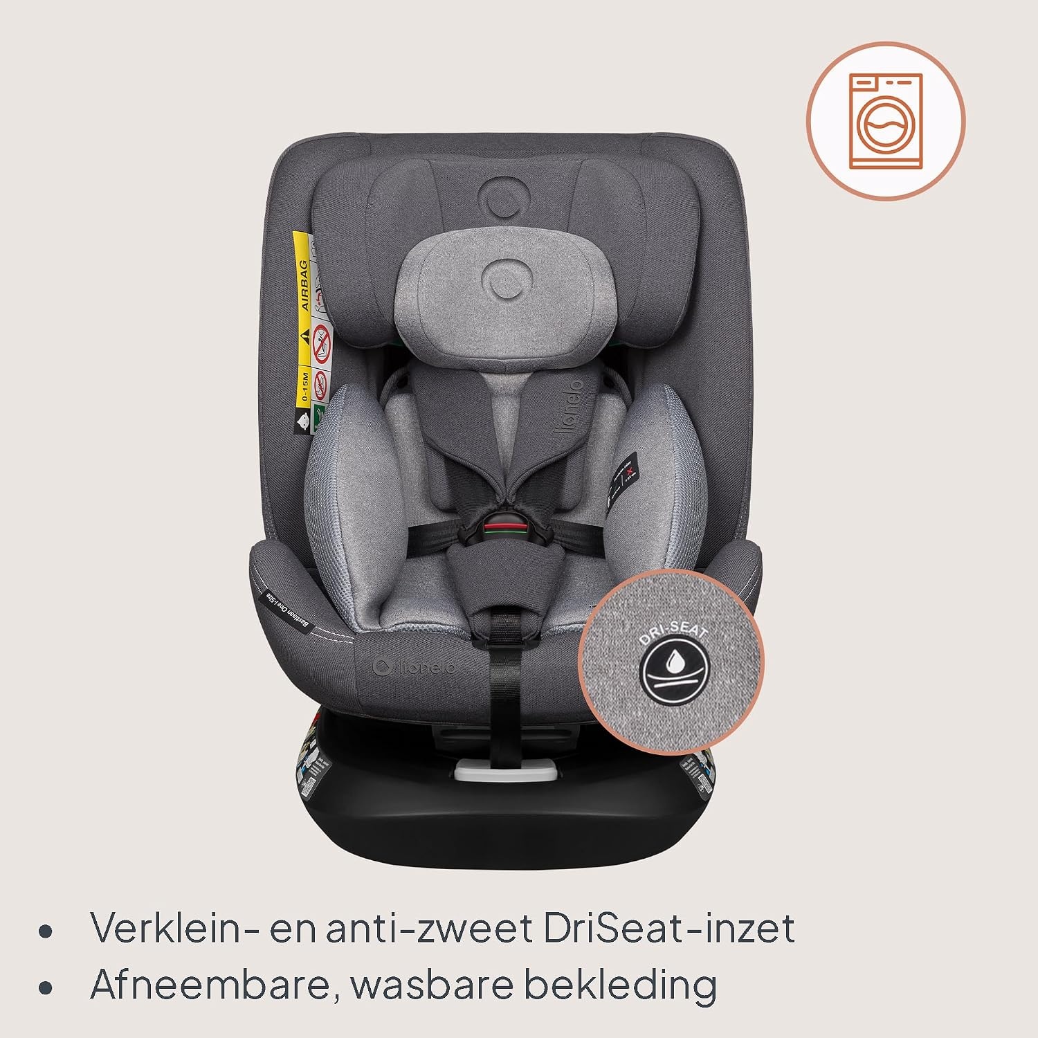 LIONELO Bastiaan One i-Size Car Seat 360° Rotatable - Group 0/1/2/3 0-12 years (40-150cm) - RWF & FWF - ISOFIX + Top Tether - 4 Reclining positions - 13-position Headrest - Growing Child seat - Grey