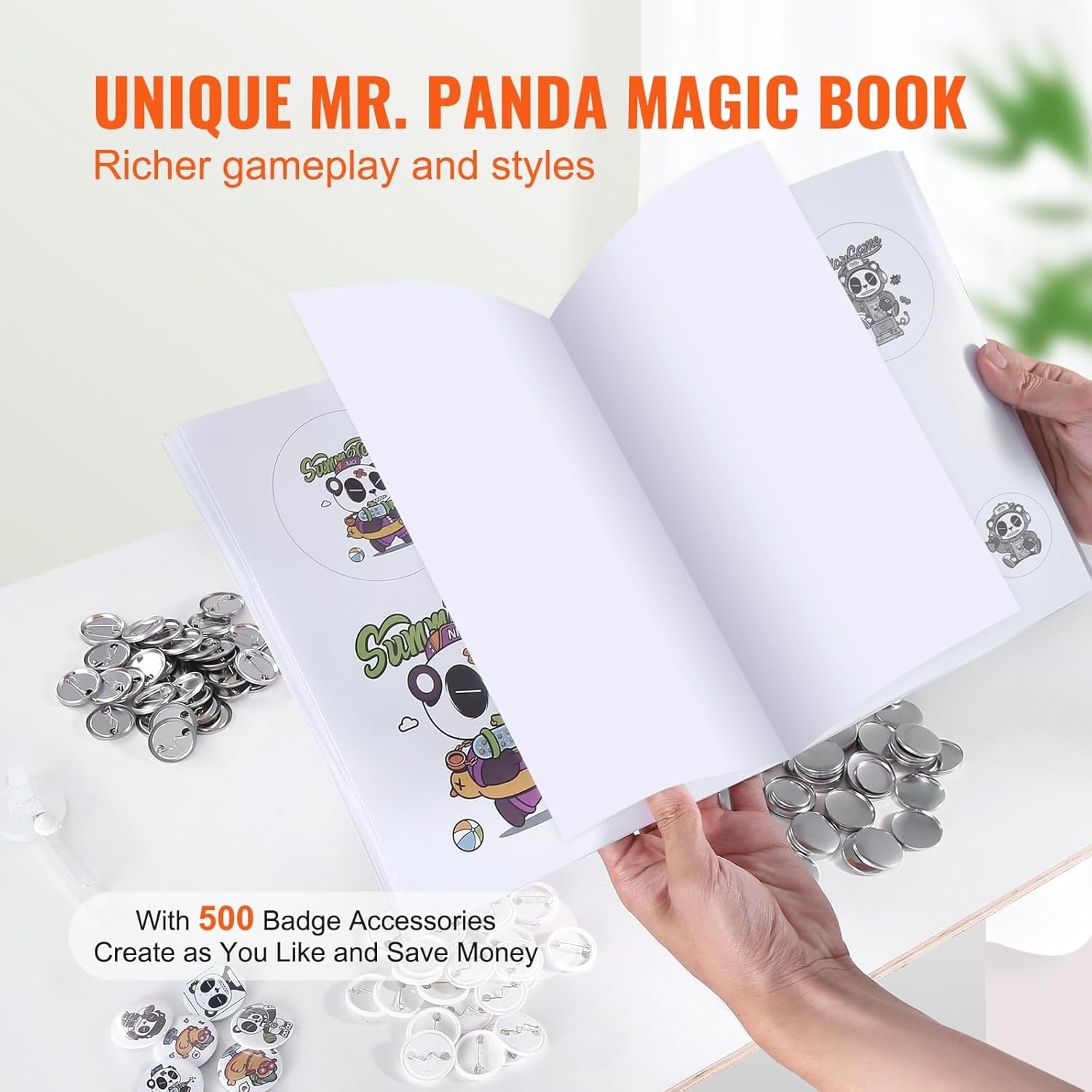 VEVOR Badge Machine 32 mm Badge Press with 500 Consumables, Magic Book and Circle Cutter, Machine for Making Badges Made of Robust Plastic, for Making Pin Badges