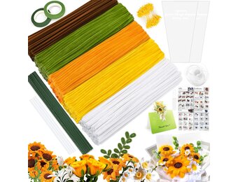 Pijpenrager Bloemenset, Pijpenrager voor knutselwerkjes, Pijpenrager, met 450 Pijpenragers voor het maken van bloemen, 25 bloemdraadjes, 250 meeldraden, cadeaupapier,cadeaulint,lijmstiften etc