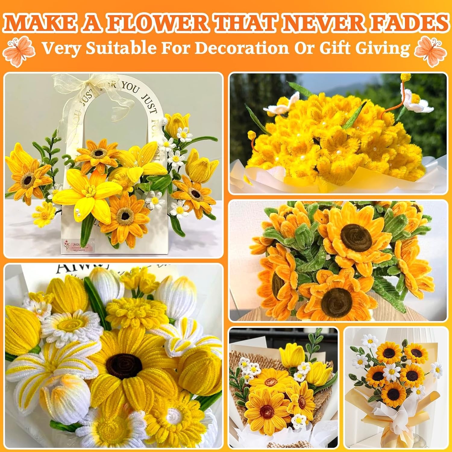 Pijpenrager Bloemenset, Pijpenrager voor knutselwerkjes, Pijpenrager, met 450 Pijpenragers voor het maken van bloemen, 25 bloemdraadjes, 250 meeldraden, cadeaupapier,cadeaulint,lijmstiften etc