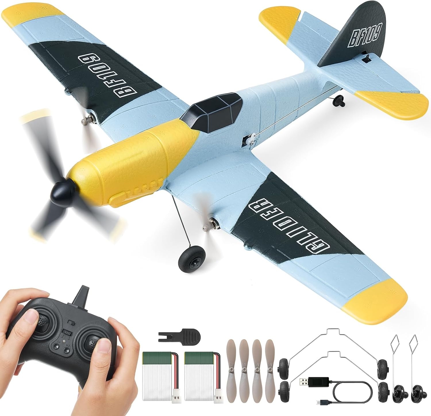 VEVOR RC vliegtuig, 2,4 GHZ 3-kanaals RC vliegtuig met 6-assige gyrostabilisator en 2 batterijen, klaar om te vliegen, BF-109 gevechtsvliegtuig, speelgoed voor volwassenen, kinderen, beginners,