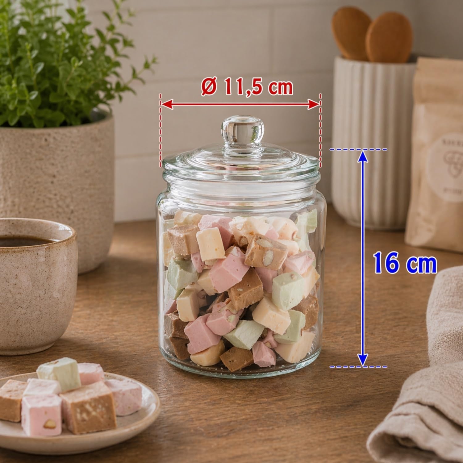 APS Storage Jar "Classic" - High-quality glass container for storage with a capacity of 0.9 liters - Your goods stay fresh thanks to the glass lid with seal, storage container - Maat 0,9 Liter